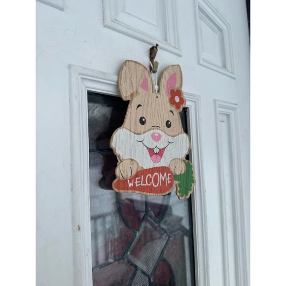 Farmhouse Easter Bunny Carrot Hanging Sign Spring Wall Front Door Porch Decor - Picture 5 of 6
